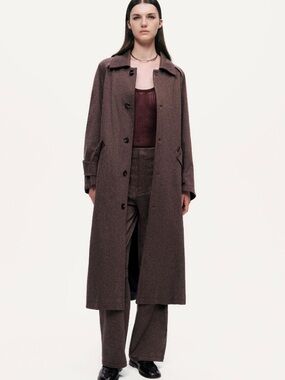 Wool-Blend Olive Brown Trench Coat